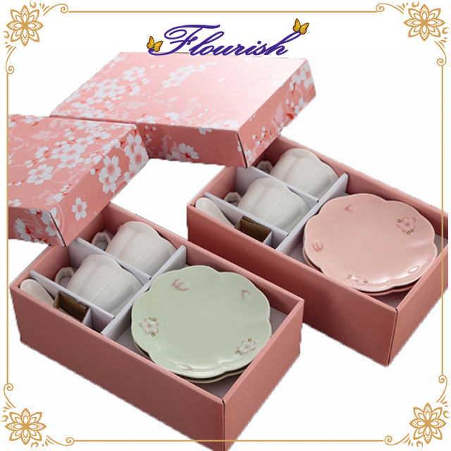 China Made Custom Element Printing Rosa Essgeschirr Teller und Cup Box