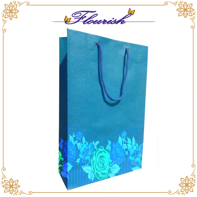 Kundenspezifischer Druck Blue Coated Paper Wrapping Bag