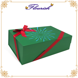 Silberdruck Green Rigid Cardboard Geburtstagsgeschenk Überraschungsbox mit Red Ribbon Dekoration
